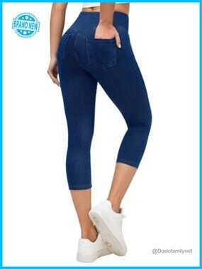 Women's Stretchy Pull-On Capri Jeans Jeggings with Pockets